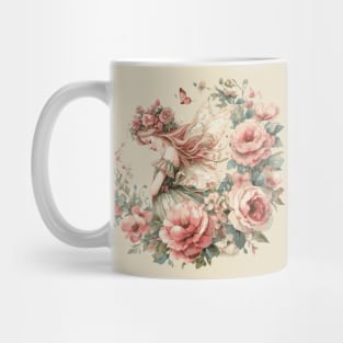 Vintage Cottagecore Fairy with Flowers Mug